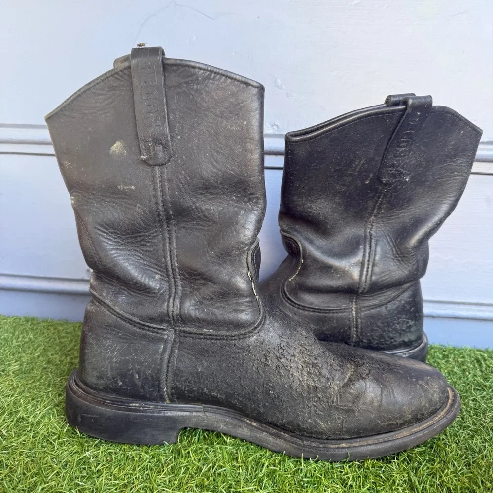 Red Wing Pecos 1125 Black Leather Pull On Work Boots Mens 11.5 E2 Made in USA